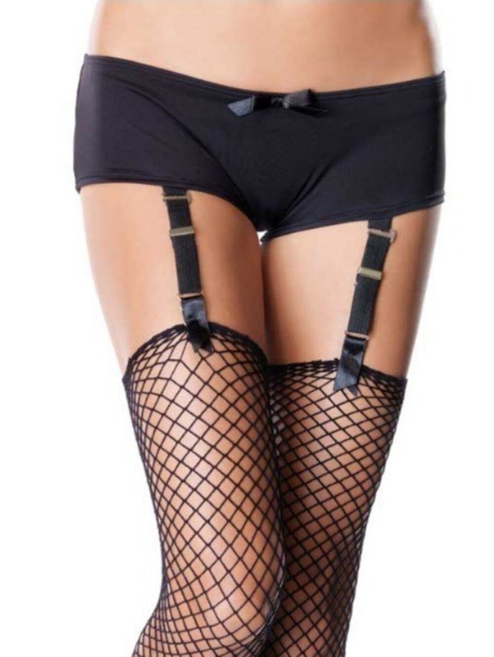 Leg Avenue Black Boy Shorts With Adjustable Garter Straps (M/L)